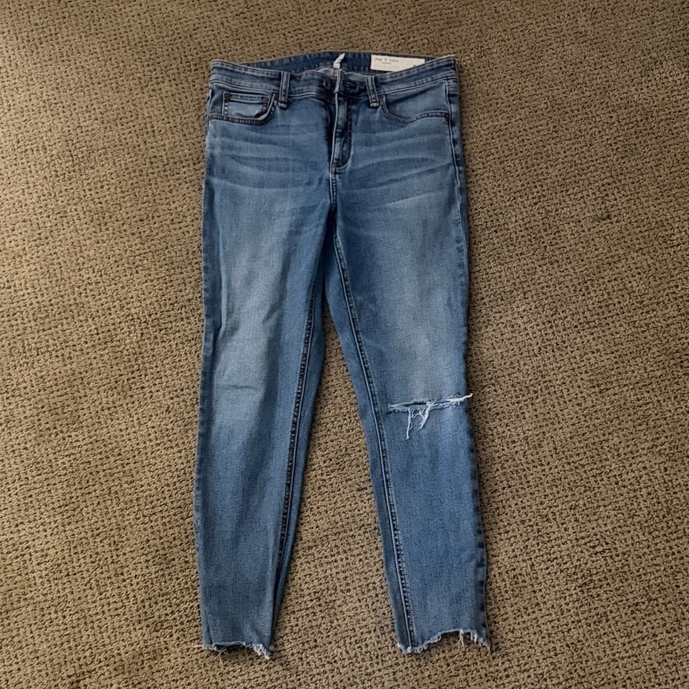 rag & bone Light Blue Cropped Distressed Skinny Jeans